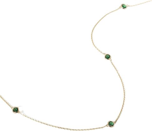 14K Solid Gold Emerald Station Necklace for Women | 14K Real Gold Emerald Yard Necklace | Dainty Station Necklace | Women's 14K Gold Gemstone Jewelry | Gift for Anniversary, 18" in Kuwait