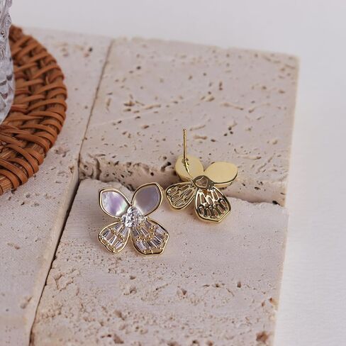 JeanBeau Gold Statement Stud Earrings for Women, Trendy Geometric Saturn Flower Clover Rhinestone CZ Hypoallergenic Earing Valentine Jewelry Gift in Saudi Arabia