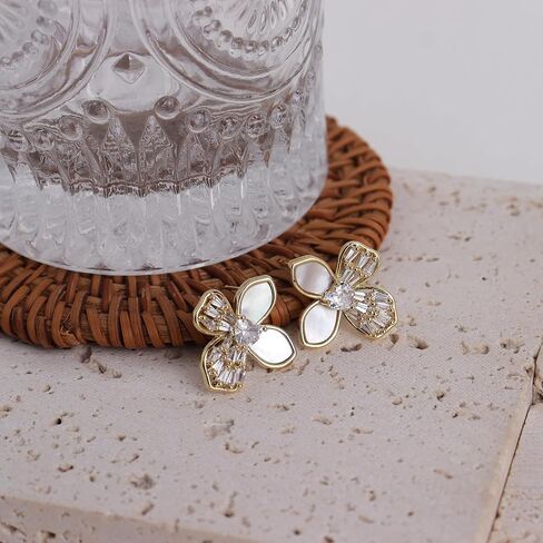 JeanBeau Gold Statement Stud Earrings for Women, Trendy Geometric Saturn Flower Clover Rhinestone CZ Hypoallergenic Earing Valentine Jewelry Gift in Saudi Arabia