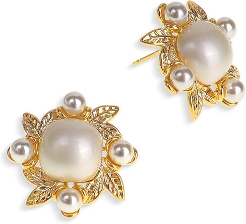 JeanBeau Gold Statement Stud Earrings for Women, Trendy Geometric Saturn Flower Clover Rhinestone CZ Hypoallergenic Earing Valentine Jewelry Gift in Saudi Arabia