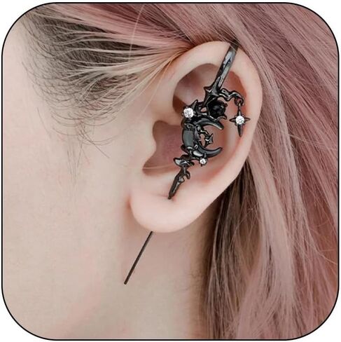 Moon Earrings Hook Earrings for Women Ear Cuffs Hook Needle Piercing Earring Piercing Wrap Punk Unique Piercing Accessories for Women Halloween Costumes Accessories in Saudi Arabia