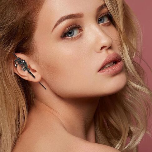 Moon Earrings Hook Earrings for Women Ear Cuffs Hook Needle Piercing Earring Piercing Wrap Punk Unique Piercing Accessories for Women Halloween Costumes Accessories in Saudi Arabia