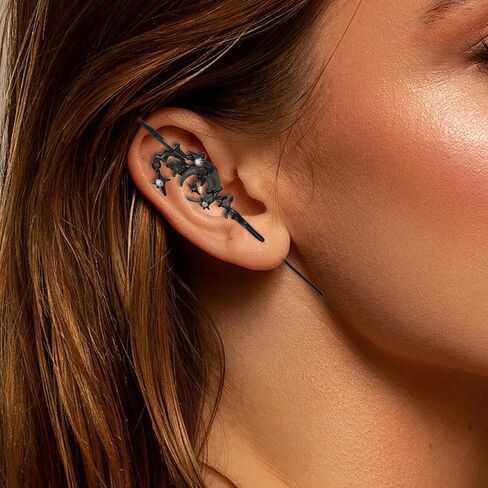 Moon Earrings Hook Earrings for Women Ear Cuffs Hook Needle Piercing Earring Piercing Wrap Punk Unique Piercing Accessories for Women Halloween Costumes Accessories in Saudi Arabia