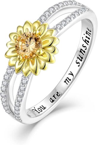 Sunflower Ring for Women Sterling Silver Cubic Zirconial Sterling Silver You are My Sunshine Band Rings for Women in Kuwait