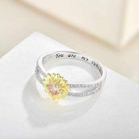 Sunflower Ring for Women Sterling Silver Cubic Zirconial Sterling Silver You are My Sunshine Band Rings for Women in Kuwait