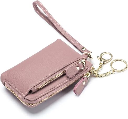 Women Genuine Real Leather Coin Purse with Hand Strap. 3 Zipper Small Wallet Wristlet with 3 credit cards slots Holder - Dark Blue in Saudi Arabia