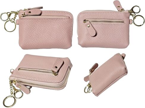 Women Genuine Real Leather Coin Purse with Hand Strap. 3 Zipper Small Wallet Wristlet with 3 credit cards slots Holder - Dark Blue in Saudi Arabia