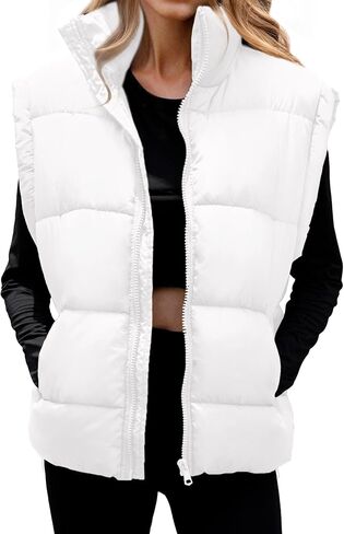 WHN Womens Oversized Puffer Vest Lightweight Winter Warm Stand Collar Padded Puffy Jackets Coats with Plush Pockets in Saudi Arabia