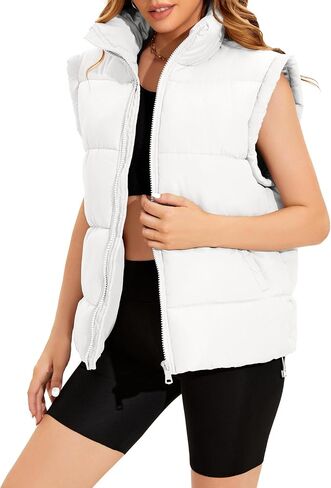 WHN Womens Oversized Puffer Vest Lightweight Winter Warm Stand Collar Padded Puffy Jackets Coats with Plush Pockets in Saudi Arabia