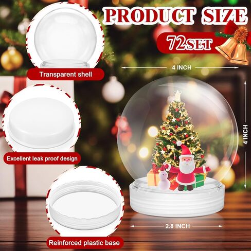 Sliner 72 Pcs 4" Christmas Snow Globes DIY Snow Globe Bulk Plastic Fillable Water Globe with Screw Off Cap Empty Snow Globe for Christmas DIY Crafts, Xmas Personalized Decoration Gifts for Adult Kids in Saudi Arabia