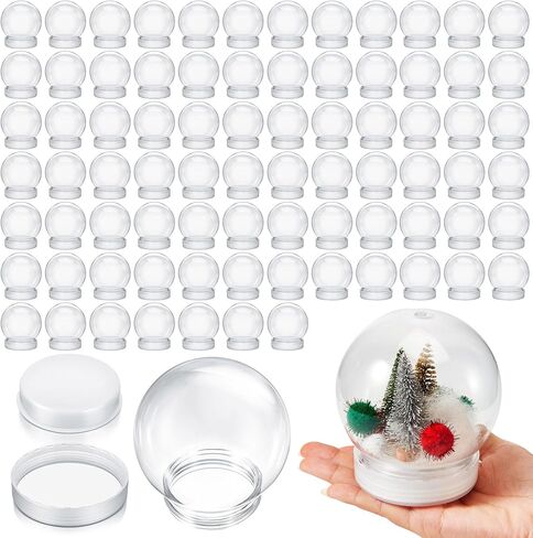 Sliner 72 Pcs 4" Christmas Snow Globes DIY Snow Globe Bulk Plastic Fillable Water Globe with Screw Off Cap Empty Snow Globe for Christmas DIY Crafts, Xmas Personalized Decoration Gifts for Adult Kids in Saudi Arabia