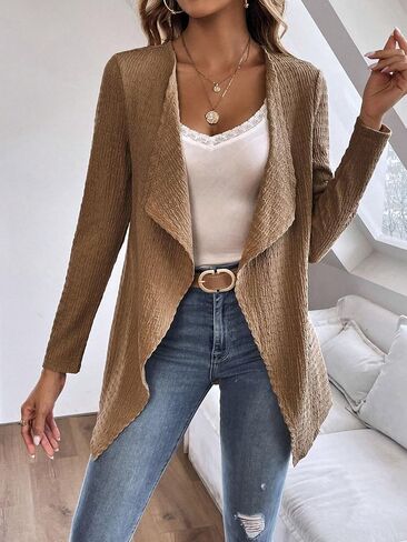 Women's Long Sleeve Open Front Cardigan Casual Loose Lightweight Drape Cozy Knit Sweaters Fall Dusters in Saudi Arabia