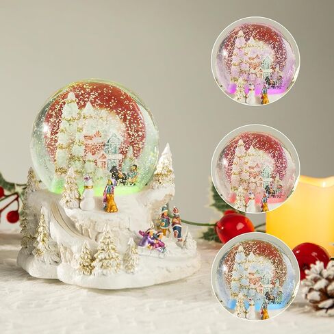 Christmas Snow Globe Carriage Snow Globe Color Changing Lighted Musical Water Globe with Snowman&Sledge and Skating Pond Decor Resin Glass Balls Table Decor, for Kids/Woman in Saudi Arabia