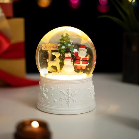 Christmas Snow Globe Carriage Snow Globe Color Changing Lighted Musical Water Globe with Snowman&Sledge and Skating Pond Decor Resin Glass Balls Table Decor, for Kids/Woman in Saudi Arabia