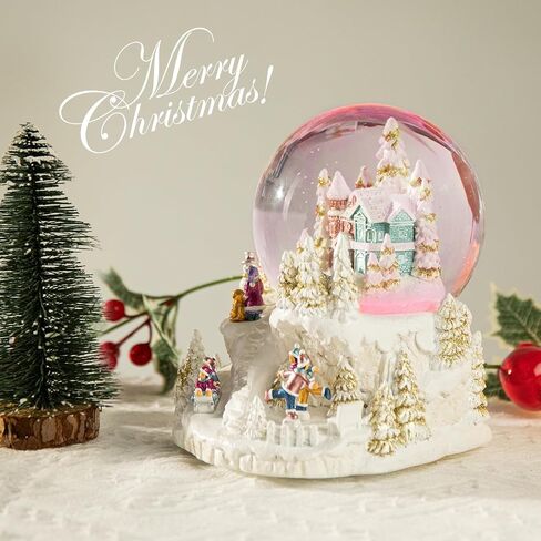 Christmas Snow Globe Carriage Snow Globe Color Changing Lighted Musical Water Globe with Snowman&Sledge and Skating Pond Decor Resin Glass Balls Table Decor, for Kids/Woman in Saudi Arabia