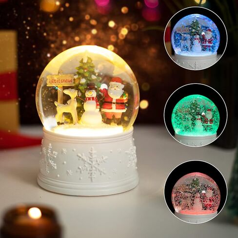 Christmas Snow Globe Carriage Snow Globe Color Changing Lighted Musical Water Globe with Snowman&Sledge and Skating Pond Decor Resin Glass Balls Table Decor, for Kids/Woman in Saudi Arabia
