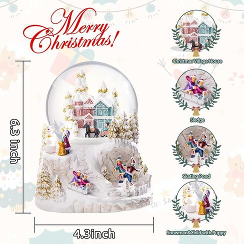 Christmas Snow Globe Carriage Snow Globe Color Changing Lighted Musical Water Globe with Snowman&Sledge and Skating Pond Decor Resin Glass Balls Table Decor, for Kids/Woman in Saudi Arabia