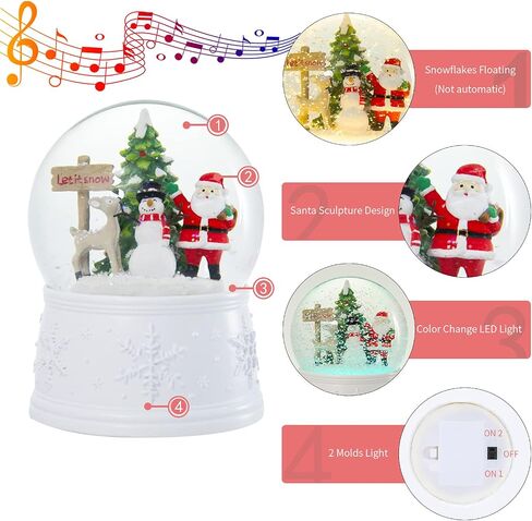 Christmas Snow Globe Carriage Snow Globe Color Changing Lighted Musical Water Globe with Snowman&Sledge and Skating Pond Decor Resin Glass Balls Table Decor, for Kids/Woman in Saudi Arabia
