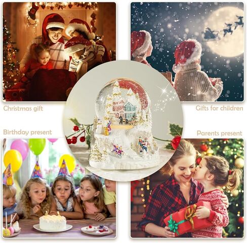 Christmas Snow Globe Carriage Snow Globe Color Changing Lighted Musical Water Globe with Snowman&Sledge and Skating Pond Decor Resin Glass Balls Table Decor, for Kids/Woman in Saudi Arabia