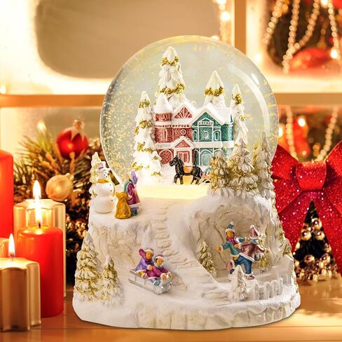 Christmas Snow Globe Carriage Snow Globe Color Changing Lighted Musical Water Globe with Snowman&Sledge and Skating Pond Decor Resin Glass Balls Table Decor, for Kids/Woman in Saudi Arabia