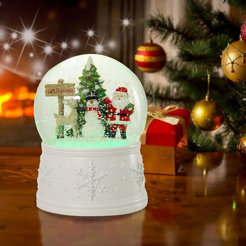 Christmas Snow Globe Carriage Snow Globe Color Changing Lighted Musical Water Globe with Snowman&Sledge and Skating Pond Decor Resin Glass Balls Table Decor, for Kids/Woman in Saudi Arabia