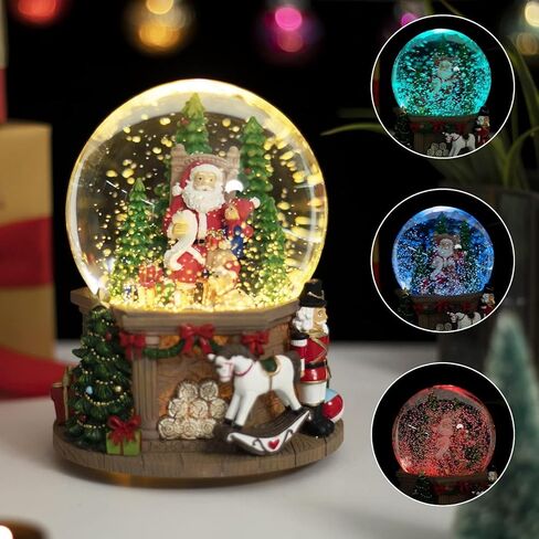 Christmas Snow Globe Carriage Snow Globe Color Changing Lighted Musical Water Globe with Snowman&Sledge and Skating Pond Decor Resin Glass Balls Table Decor, for Kids/Woman in Saudi Arabia