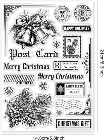 GLOBLELAND Christmas Postcard Clear Stamps for DIY Scrapbooking Merry Christmas Bell Silicone Clear Stamp Seals 21x14.8cm Transparent Stamps for Cards Making Photo Album Journal Home Decoration in Saudi Arabia