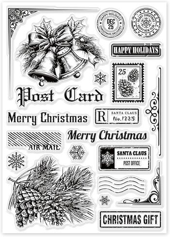 GLOBLELAND Christmas Postcard Clear Stamps for DIY Scrapbooking Merry Christmas Bell Silicone Clear Stamp Seals 21x14.8cm Transparent Stamps for Cards Making Photo Album Journal Home Decoration in Saudi Arabia