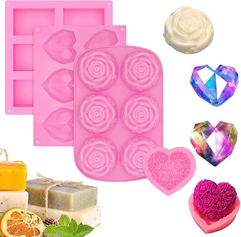 Silicone Soap Molds, Different Cavities Soap Mold with Different Shapes, Perfect for Soap Making, Handmade Cake Chocolate Desserts Biscuit Pudding Teacake Jelly （3 Pack - Flower） in Saudi Arabia