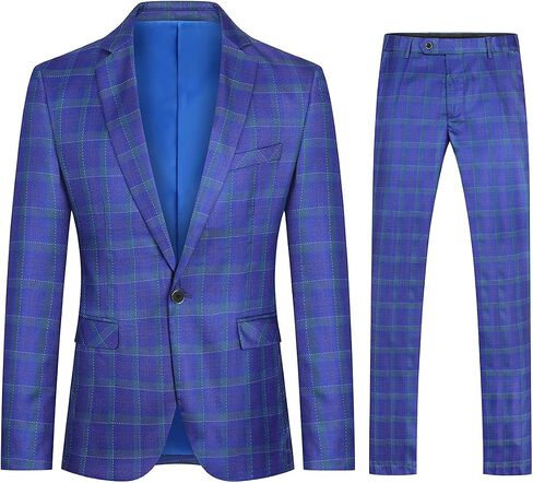 Iynnijoy Mens 2 Piece Slim Fit Suit Casual Plaid Tuxedo Suit for Men Party Wedding Business Dress Suit Set in Saudi Arabia