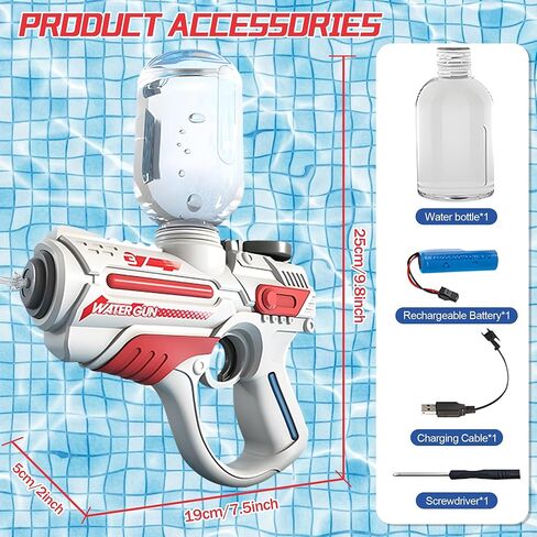 مسدس مياه كهربائي، مسدسات رش أوتوماتيكية قابلة لإعادة الشحن يصل مداها إلى 26 قدمًا، مسدسات رش قوية بزر واحد للأطفال والكبار في الصيف وحفلات السباحة والشاطئ والأنشطة الخارجية، أزرق in Kuwait