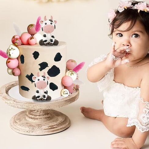 أغطية كعكة البقرة والكرة من KEEPARTY، 26 قطعة، بطابع حيوانات المزرعة، طين، وردي وأبيض، لحفلات استقبال المولود الجديد، وأعياد الميلاد، ومستلزمات حفلات البنات والأولاد in Kuwait