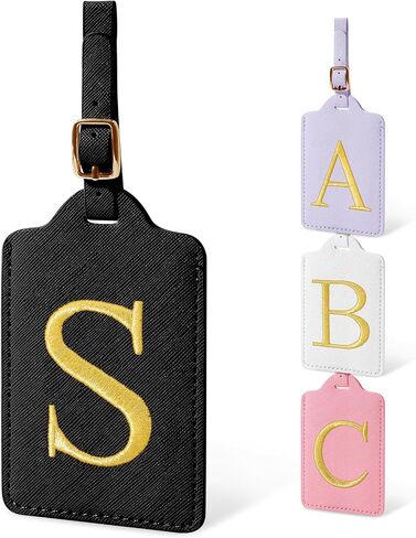 Personalized Initial Luggage Tags for Suitcases, Cute PU Leather Embroidered Letter Travel Luggage Tags, Suitcase Identifier Name Baggage Tag, Bag Tags for Men Women Kids Luggage Handbags(Black S) in Saudi Arabia