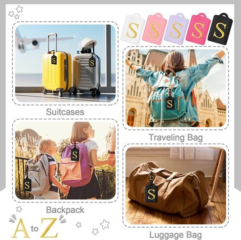 Personalized Initial Luggage Tags for Suitcases, Cute PU Leather Embroidered Letter Travel Luggage Tags, Suitcase Identifier Name Baggage Tag, Bag Tags for Men Women Kids Luggage Handbags(Black S) in Saudi Arabia