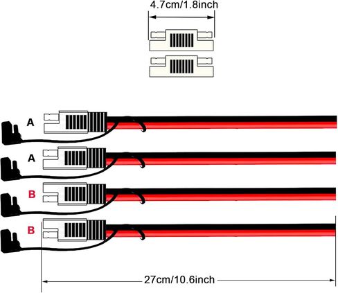 4 قطع 10 AWG SAE موصل إلى كابل نحاسي نقي مع أغطية غبار وقطعتين من محولات RP للتوصيل السريع لدراجة نارية لشحن بطارية اللوحة الشمسية، أسود، 4SAE و2RP in Saudi Arabia