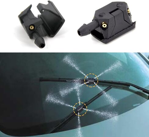 قطعتان من فوهة الزجاج الأمامي للسيارة، بخاخ رباعي الاتجاهات، تركيب ذراع آلة التنظيف لحلقة وسادة الفوهة، مناسبة لشفرة المساحات لمعظم السيارات (أسود) in Kuwait