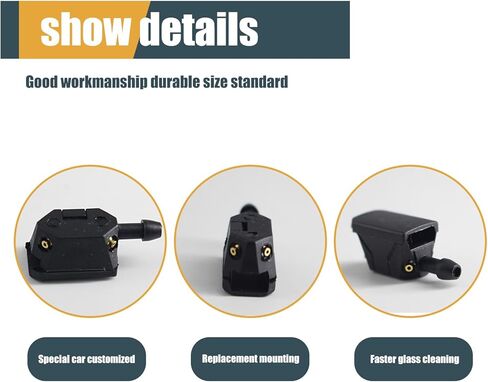 قطعتان من فوهة الزجاج الأمامي للسيارة، بخاخ رباعي الاتجاهات، تركيب ذراع آلة التنظيف لحلقة وسادة الفوهة، مناسبة لشفرة المساحات لمعظم السيارات (أسود) in Kuwait