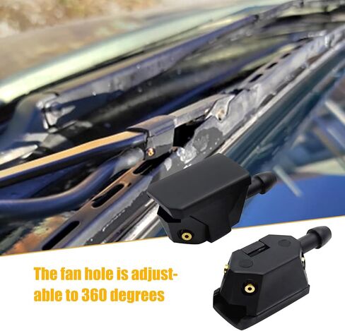 قطعتان من فوهة الزجاج الأمامي للسيارة، بخاخ رباعي الاتجاهات، تركيب ذراع آلة التنظيف لحلقة وسادة الفوهة، مناسبة لشفرة المساحات لمعظم السيارات (أسود) in Kuwait