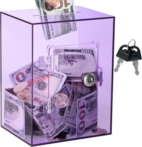 Clear Piggy Bank with Lock and Key, Large Acrylic Piggy Banks for Kids Adults, Clear Openable Money Saving Box for Cash Coins, Reusable Saving Box for Real Money (Clear) in Saudi Arabia