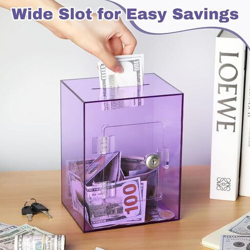 Clear Piggy Bank with Lock and Key, Large Acrylic Piggy Banks for Kids Adults, Clear Openable Money Saving Box for Cash Coins, Reusable Saving Box for Real Money (Clear) in Saudi Arabia