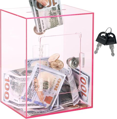 Clear Piggy Bank with Lock and Key, Large Acrylic Piggy Banks for Kids Adults, Clear Openable Money Saving Box for Cash Coins, Reusable Saving Box for Real Money (Clear) in Saudi Arabia