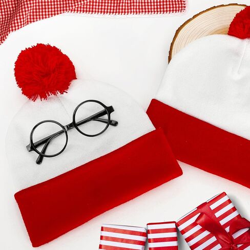 Halloween Costume Set, Red and White Stripes Hat Glasses Set, Halloween Beanie Black Glasses Costume Accessories in Saudi Arabia