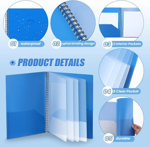 Seajan 6 Pcs 10 Pocket Folder Pastel Sturdy Plastic Spiral Portfolio Multi Pocket Folder Pink Purple Organizer Document Folders Plastic Spiral Project Organizer for School Office in Kuwait