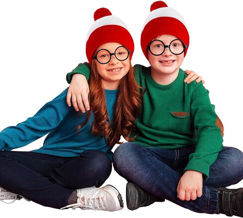 Halloween Costume Set, Red and White Stripes Hat Glasses Set, Halloween Beanie Black Glasses Costume Accessories in Saudi Arabia
