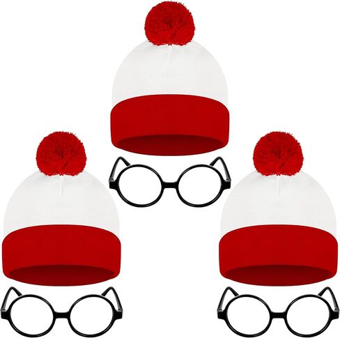 مجموعة أزياء الهالوين، مجموعة نظارات قبعة مخططة باللونين الأحمر والأبيض، إكسسوارات أزياء الهالوين ذات النظارات السوداء in Kuwait