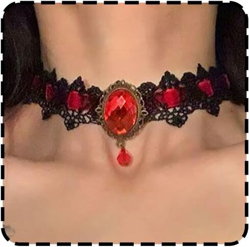 CLOACE Gothic Rhinestone Choker Necklace Halloween Lace Necklaces Vintage Costume Chain Jewelry for Women in Saudi Arabia