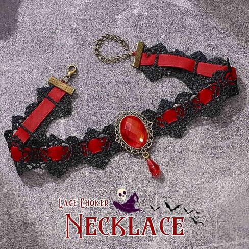 CLOACE Gothic Rhinestone Choker Necklace Halloween Lace Necklaces Vintage Costume Chain Jewelry for Women in Saudi Arabia