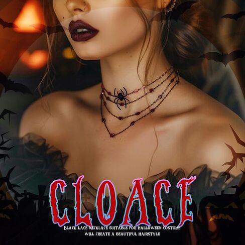 CLOACE Gothic Rhinestone Choker Necklace Halloween Lace Necklaces Vintage Costume Chain Jewelry for Women in Saudi Arabia