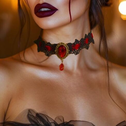CLOACE Gothic Rhinestone Choker Necklace Halloween Lace Necklaces Vintage Costume Chain Jewelry for Women in Saudi Arabia