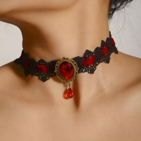 CLOACE Gothic Rhinestone Choker Necklace Halloween Lace Necklaces Vintage Costume Chain Jewelry for Women in Saudi Arabia